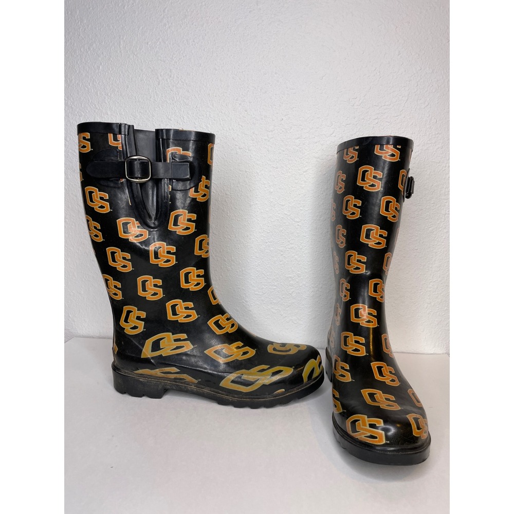 Women Rain Boots Oregon State University OSU Monogram Size 9 Black